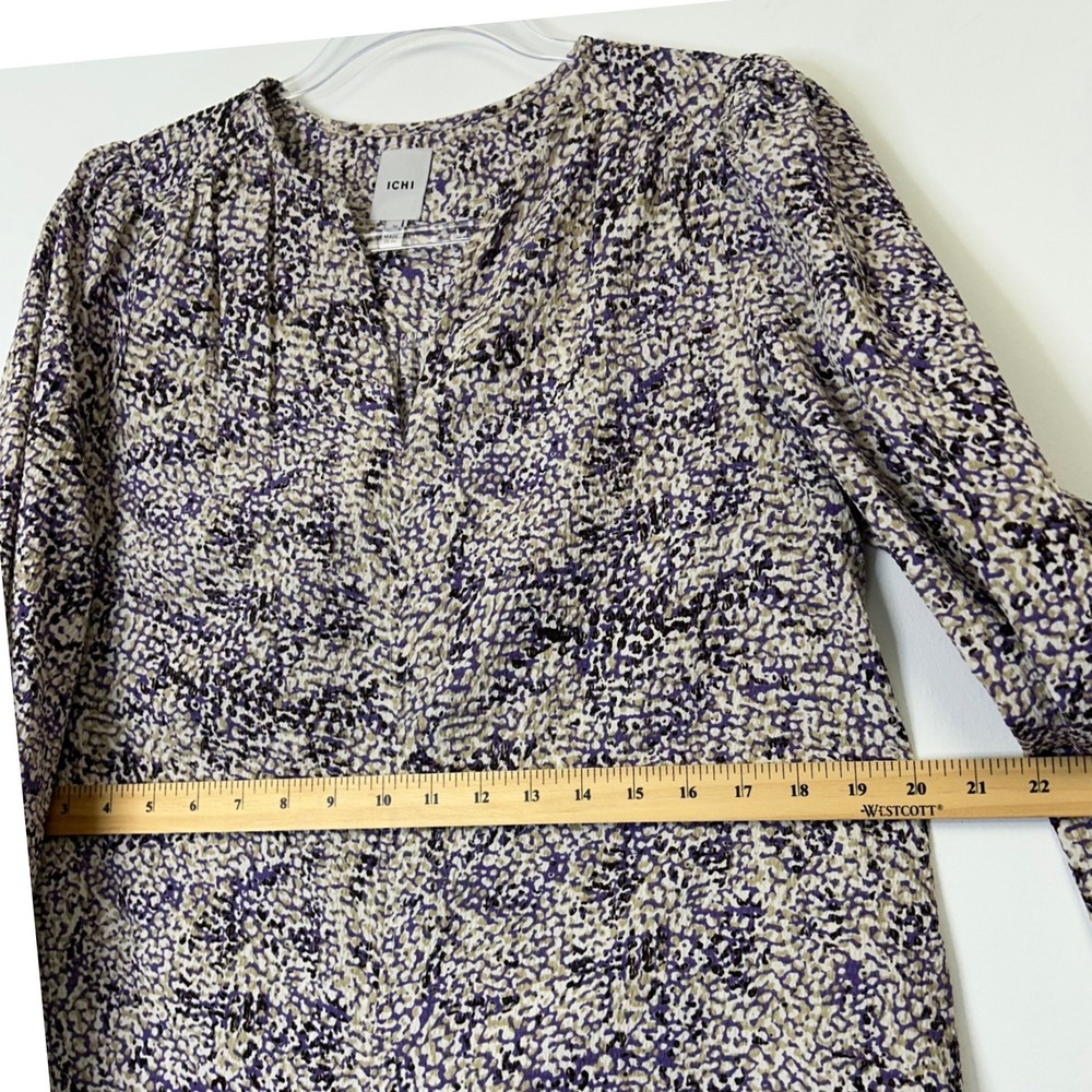 ICHI Ihacoto Long Sleeve Dress Women's 36 8 US Purple Print Tie Waist - Picture 9 of 11
